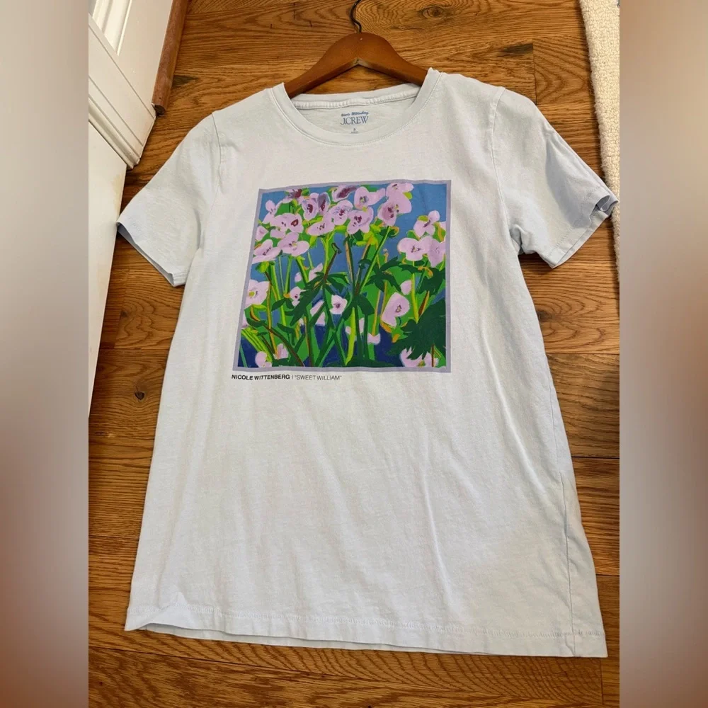 J. Crew White Short Sleeve Tee with Floral Print